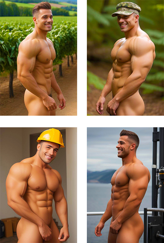 Nude men. Naked men. Sexy men. Hot hunks. Muscular men. Available on magnets, stickers and more.